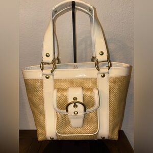 Coach Cream and Tan Tote Bag